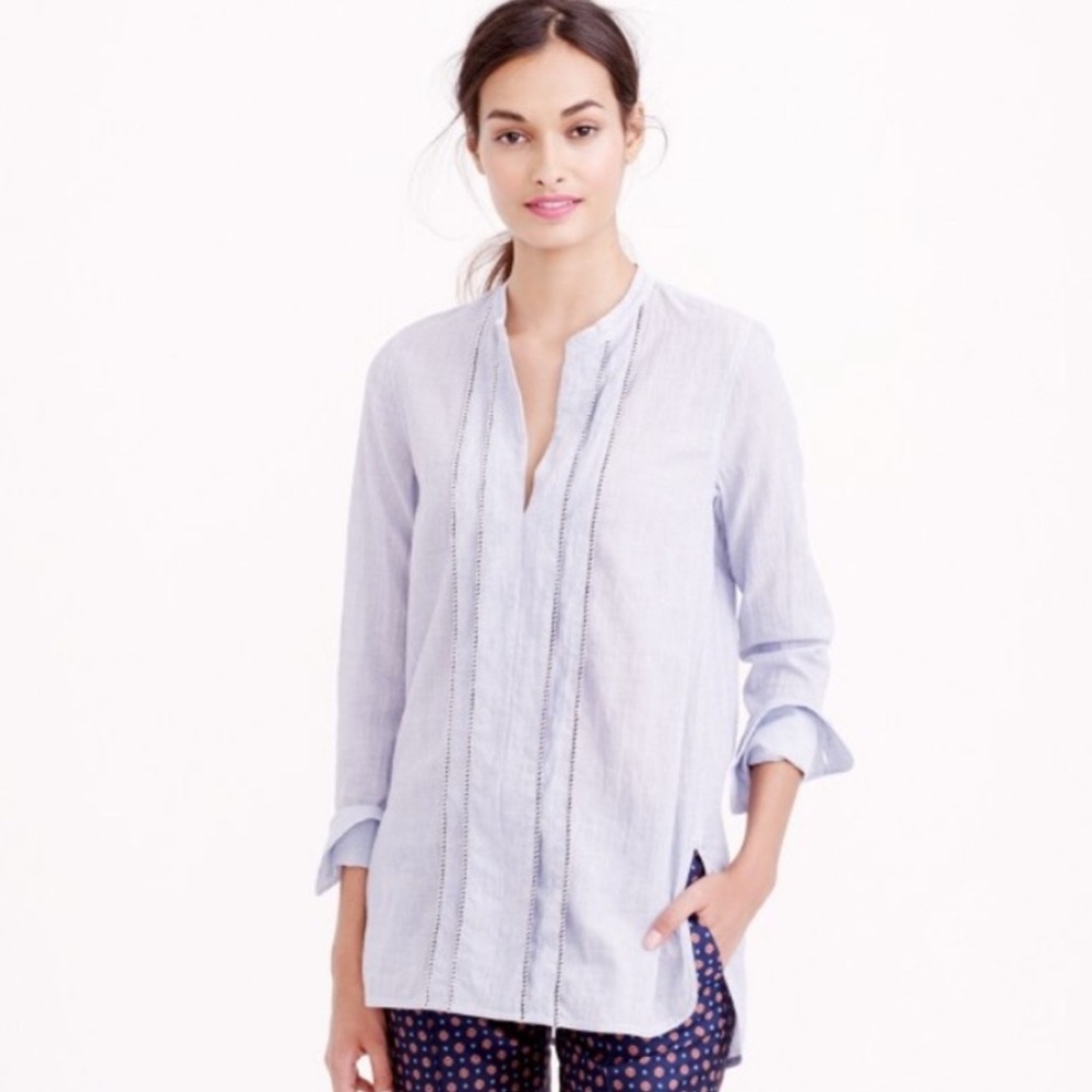 J. Crew Size 00 XS Corded Popover Pinstripe Tunic Mandarin Collar, V-Neck